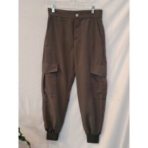 Zara Womens High Rise Cargo Jogger Pants Olive Brown Utility Pockets Size S